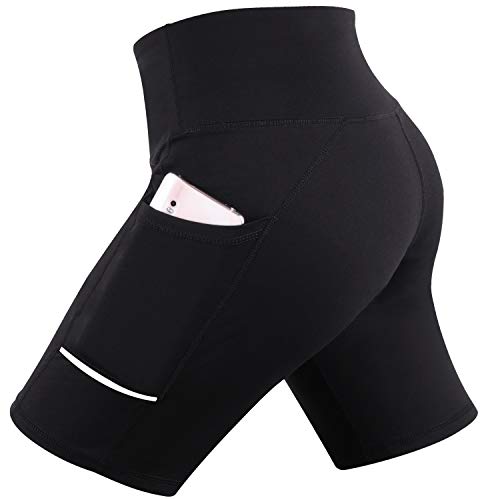 GRAT.UNIC Pantalón Corto Deportivo para Mujer, Running Pantalones Cortos de Yoga con Bolsillo Lateral, Fitness Mallas Deportivas (Negro, M)