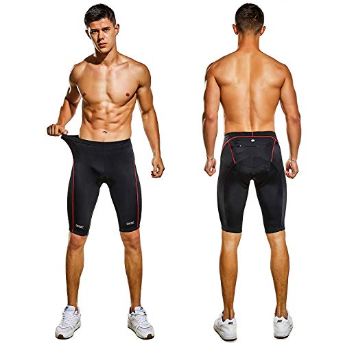 GRAT.UNIC Pantalones Cortos de Bicicleta,Shorts de Ciclismo,9D Padded Shorts,Gel de Silicona,Biker Shorts, Medio Pantalones para Bicicleta de Carretera (Negro&Rojo, M)