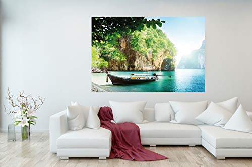 GREAT ART Juego de 3 Carteles XXL – Imágenes de Tailandia – Cascada Barco Cola Larga trópicos bahía Selva diseño decoración de la Pared decoración de Interiores Cada 140 x 100 cm