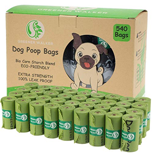 Greener Walker Bolsas para Excrementos de Perro,540 Unidades,Extra Grueso,Fuerte y 100% a Prueba de Fugas Biodegradable Bolsas para Caca de Perro(Verde)