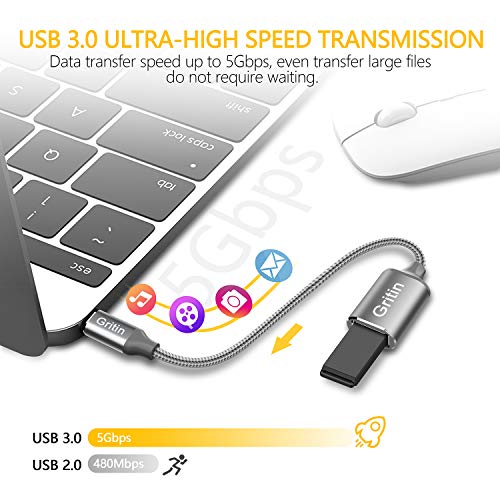 Gritin Adaptador USB C a USB 3.0, 2 Pack [0.15M +0.3M] Cable USB C OTG 5 Gbps para MacBook Pro, Xiaomi Note 7/Mi 9T/Mi A1, Galaxy S10/S9, Huawei P10/P9/Mate 10, OnePlus, y Más Dispositivos con USB C