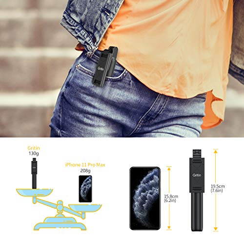 Gritin Palo Selfie Trípode, 3 en 1 Selfie Stick Móvil Bluetooth con Inalámbrico Control Remoto, Monópode Extensible para iPhone 11 Pro Max / 11 Pro / XS Max / XR / 8, Galaxy S10 / S9 , Huawei, Xiaomi