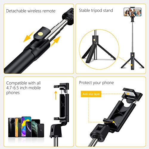 Gritin Palo Selfie Trípode, 3 en 1 Selfie Stick Móvil Bluetooth con Inalámbrico Control Remoto, Monópode Extensible para iPhone 11 Pro Max / 11 Pro / XS Max / XR / 8, Galaxy S10 / S9 , Huawei, Xiaomi