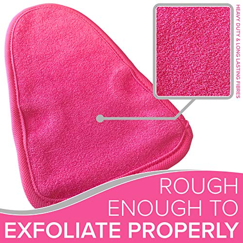 Guante Exfoliante Corporal Guantes de esponja - la ducha que remueven la capa seca y delgada de bronceado. Esponja de baño y Spa para el cuerpo. Limpia y exfolia tu cara, brazos y piernas (Rosado)