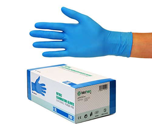 Guantes de nitrilo, 200 pcs caja (XL, Azul), guantes de examen desechables libres de látex, sin polvo, limpieza guantes, sanitarios para la cocina, cocina limpieza, limpieza seguridad manejo de alimen