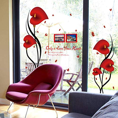 GUDOJK Pegatina de Pared Gloria de la mañana roja Pegatinas de Pared decoración para el hogar Sala de Estar Dormitorio Arte Interior calcomanías de Flores DIY s autoadhesiva película