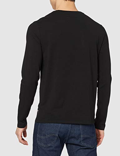 Guess Cn LS Original Logo Camisa Henley, Negro, L para Hombre