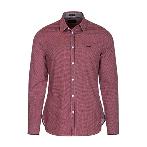 Guess M84H41W8BX0 - Camisa de hombre de algodón con cuello italiano y diseño moderno rojo XXL