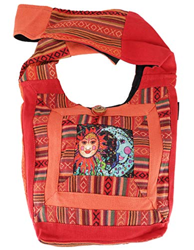 GURU-SHOP Bolso, Bolso Hippie, Bolso Goa con sol y Luna - Naranja Oxidado, Unisex - Adultos, Algodón, Tamao:One Size, 30x30x8 cm, Sadhu Bags, Bolsas Hippie