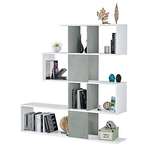 Habitdesign 1L2251A - Estantería Comedor, librería Auxiliar Salon con estantes, Modelo Zig Zag, Medidas: 45 x 145 x 29 cm de Fondo (Blanco Artik y Gris Cemento)