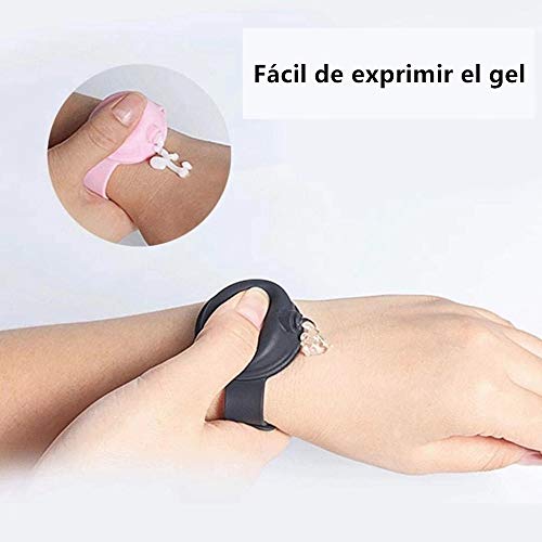 Haioo 2 Piezas de Pulseras Dispensadoras de Gel Desinfectante de Manos con Botella para Recargar + 1 Caja de Mascarilla Fabricado en España, Distintos Colores para Niños y Adultos (Color 1)