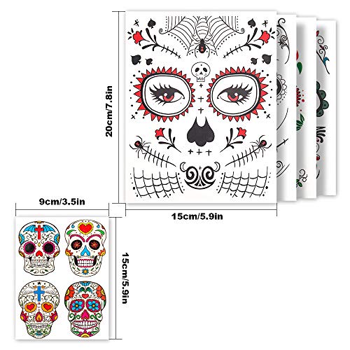 Halloween tatuaje facial temporal paquete de 8 kit de maquillaje de calavera suministros de fiesta de disfraces de Halloween