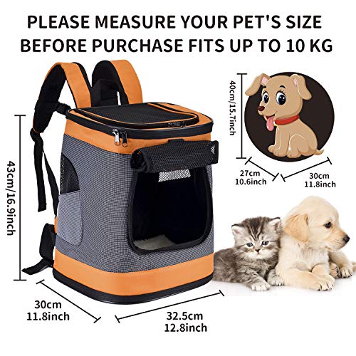 HAPPY HACHI Mochila Plegable para Perros Gatos Transporte para Perro Bolso Transportín Viaje con Correa Relleno Ajustable Camiseta Transpirable Naranja