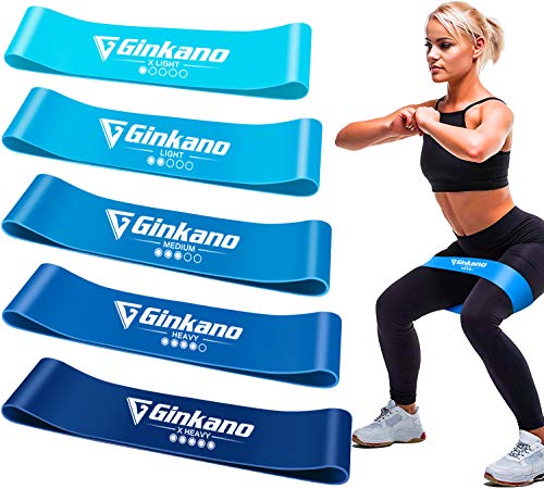 Haquno Bandas Elásticas Fitness/Bandas de Resistencia, Set de 5 Cintas Elásticas Fitness y Musculación de Látex Natural Agradable a la Piel con Guía de Ejercicios de Español y Bolsa Almacenamiento