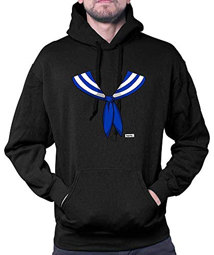 Hariz - Sudadera con capucha para hombre, con cuello de matrosis, disfraz de carnaval, incluye tarjeta de regalo Negro L