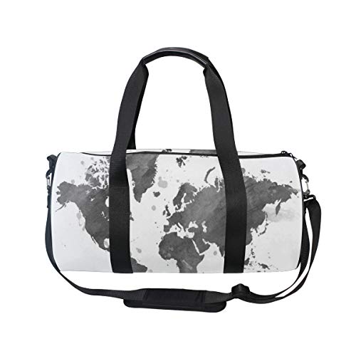 HARXISE Internacional Negro Forma Mapa Silueta Mundo Acuarela Blanco Pintura artística Día Europa Sorteo Atlas，Bolsa de equipaje de viaje Deporte Lienzo ligero Equipaje de fitness Desmontable