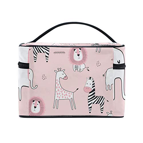 Hengpai - Neceser para maquillaje de viaje con diseño de animales de león, jirafa, cebra, organizador de almacenamiento para mujeres