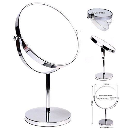 HIMRY Espejo de Baño 8" Aumento 5X para Afeitar y Maquillar, Espejo de Mesa Cosmética Espejo, con Doble Cara： 1x y 10x Ampliación, Rotación 360 Grados, 8 Pulgadas, 20cm, Plateado, KXD3108-5x