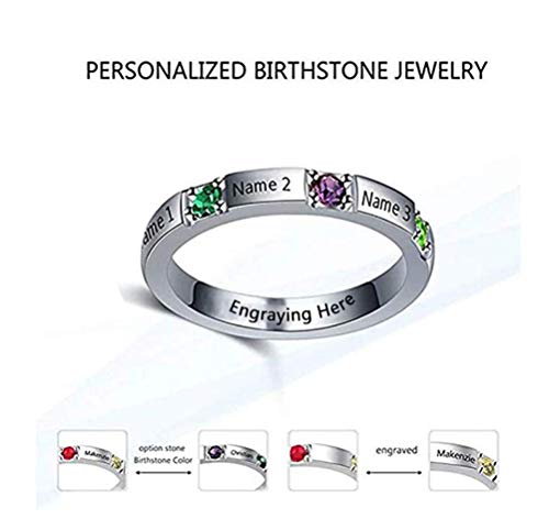 hjsadgasd Anillo Personalizado de Plata esterlina 3 Piedras de Nacimiento y 3 Joyas Personalizadas grabadas para Mujeres Anillo de Promesa Infinita Anillo para su Nombre