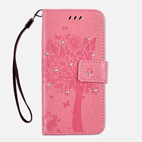 HMTECH Galaxy S9 Plus Funda Flip PU Cuero Carcasa Wallet Cierre Magnético Función de Soporte Billetera con Tapa para Tarjetas con Business Card Holder Samsung Galaxy S9 Plus,Diamond Pink Wishing Tree