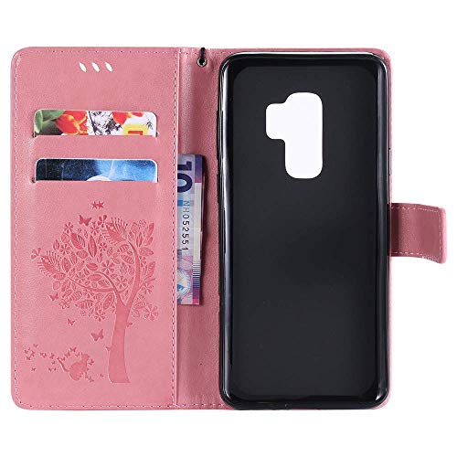 HMTECH Galaxy S9 Plus Funda Flip PU Cuero Carcasa Wallet Cierre Magnético Función de Soporte Billetera con Tapa para Tarjetas con Business Card Holder Samsung Galaxy S9 Plus,Diamond Pink Wishing Tree