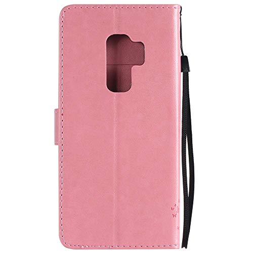 HMTECH Galaxy S9 Plus Funda Flip PU Cuero Carcasa Wallet Cierre Magnético Función de Soporte Billetera con Tapa para Tarjetas con Business Card Holder Samsung Galaxy S9 Plus,Diamond Pink Wishing Tree