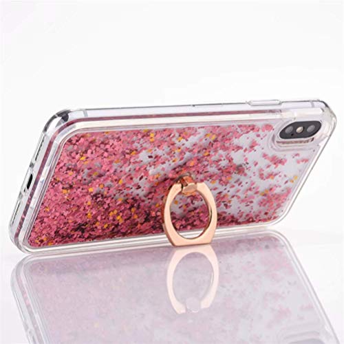 HMTECH iPhone XS Funda Brillo Bling Líquido Arenas movedizas Diamante blando TPU Silicona + Difícil PC Espalda Carcasa Case con soporte de anillo giratorio 360 para iPhone X,Diamond Liquid Pink