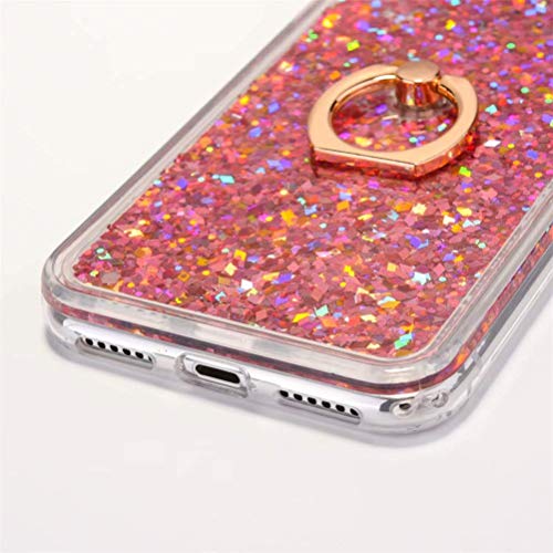 HMTECH iPhone XS Funda Brillo Bling Líquido Arenas movedizas Diamante blando TPU Silicona + Difícil PC Espalda Carcasa Case con soporte de anillo giratorio 360 para iPhone X,Diamond Liquid Pink