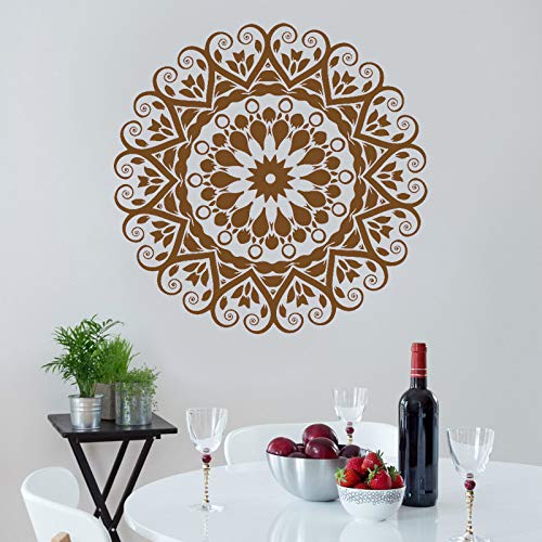 HNXDP Decoración Del Hogar Redondo Indio Mandala Yoga Etiqueta de La Pared de Vinilo Removible Impermeable Mural Dormitorio Sala de estar Gris 57x57cm