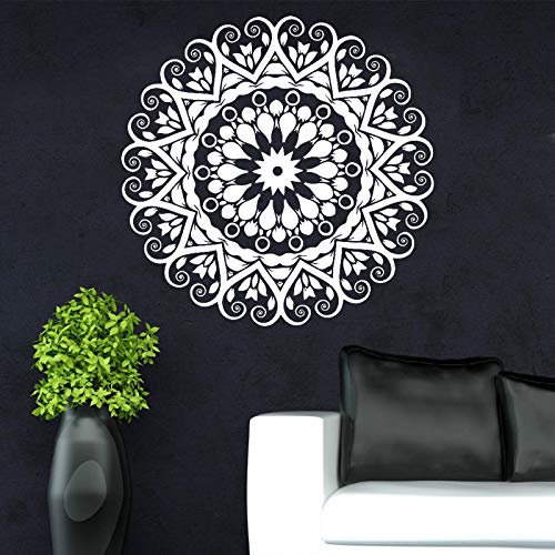 HNXDP Decoración Del Hogar Redondo Indio Mandala Yoga Etiqueta de La Pared de Vinilo Removible Impermeable Mural Dormitorio Sala de estar Gris 57x57cm