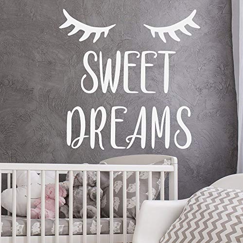 HNXDP Sweet Dreams Wall Decal Quote Kids Nursery Vinyl Decals Sleepy Eyes Etiqueta de la pared para niñas Habitaciones Dormitorio Decoración para el hogar Mural 15 azul 57x57cm