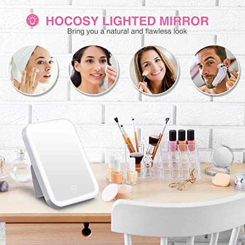 HOCOSY Espejo Maquillaje con Luz, Espejo tocador de Mesa con LED luz con 3 Modos Lluminación, Espejo Cosmético, Carga con USB o batteria, Pantalla Táctil, Adjustable