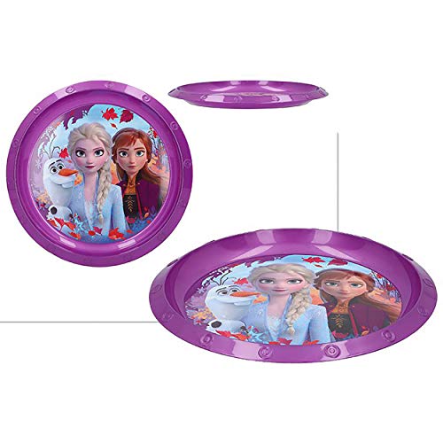 Hogar y Mas Plato Infantil de Plástico Duro, Reutilizable para Niños ø21 cm. Platos de Frozen II, Vajilla Disney Morada