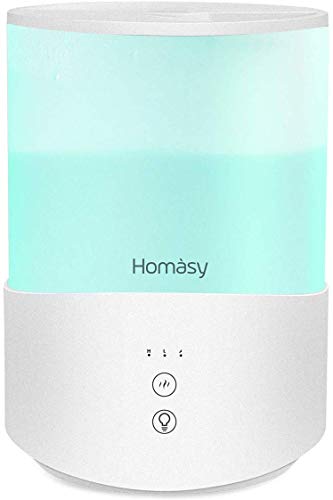 Homasy 2.5L Humidificador Aceites Esenciales, Humidificadores Bebés de 7-Color LED con Modo de Reposo, Humidificador Ultrasónico Silencioso con Niebla Fría, Humidificador Apagado Automático, Blanco