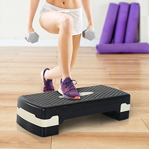 HOMCOM Step de Aeróbic y Fitness Tipo Tabla Plataforma Stepper para Deporte y Gimnasia con Altura Regulable a 2 Niveles Carga 150kg (Negro)