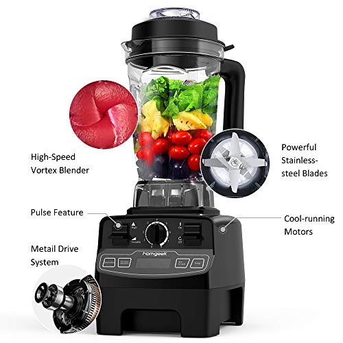 homgeek Batidora de Vaso, Licuadora Profesional 2000W, Batidora Smoothie con 4 Programas Preestablecidos, 8 Velocidades Ajustables y Jarra Tritan 2 litros, 33.000 U/min, sin BPA