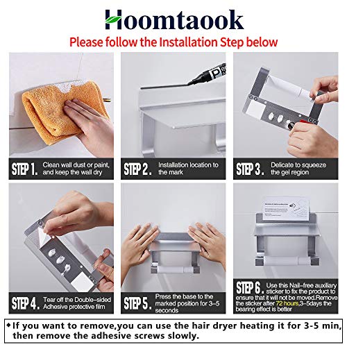 Hoomtaook Portarrollos para Papel Higiénico Portarrollos Baño Adhesivo Portarrollo para Papel Higiénico, Autoadhesivo, Aluminio, Acabado Mate Plata 2 Piezas