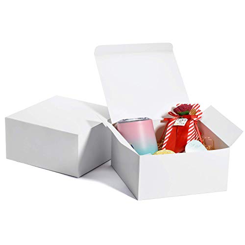 HOUSE DAY Paquete de 10 Cajas de regalo Cajas de regalo de 20x20x10cm para damas de honor Cajas de regalo Kraft blancas con tapas para hacer manualidades, Cajas de magdalenas （Blanco）