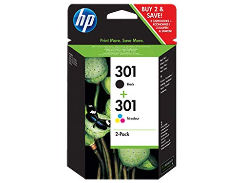 HP 301 N9J72AE , Pack de 2, Cartuchos de Tinta Originales Negro y Tricolor, compatible con impresoras de inyección de tinta HP DeskJet 1050, 2540, 3050, HP OfficeJet 2620, 4630, HP ENVY 4500, 5530