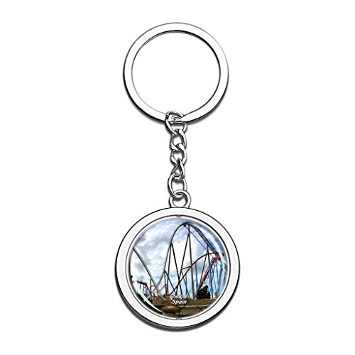 Hqiyaols Keychain España Port Aventura Park Salou Cristal Girar Acero Inoxidable Llavero Viajes Ciudad Recuerdo Llavero