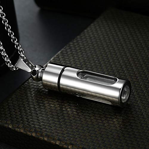 HQLCX La Aromaterapia Hombres de Cristal del Cilindro Perfume del Aceite Esencial del Collar Pendiente de La Cremación de Acero Inoxidable Masculino Gargantilla de Joyería,Plata