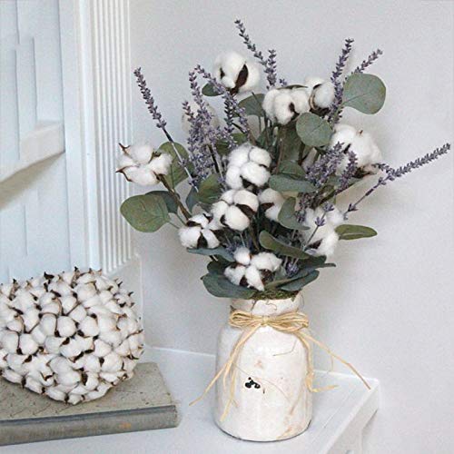 HUAESIN 3pcs Tallo de Flores Secas Naturales Blancas Rama Flor Seca Algodon Artificiales con 7 Cabezas Bouquet Flores Secas Decoracion para Boda Jarron Hogar Fiesta Navidad Invierno Mesa Interior