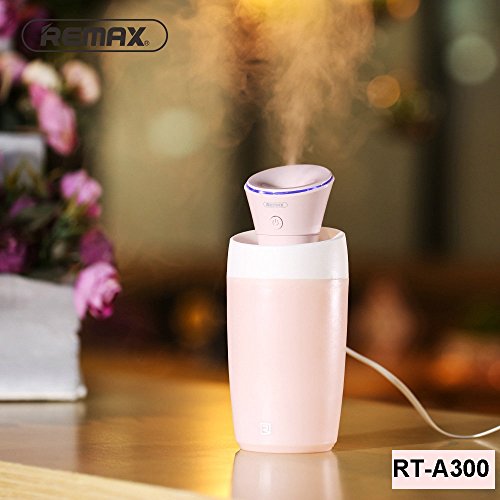 Humidificador de aire frío de la niebla, humidificador del bebé 8 horas + uso, mini indicador del LED del difusor Carga del cable del USB portátil para el coche, yoga, oficina, balneario, sitio del bebé, dormitorio, escritorio - Remax (280ml) (ROSA)