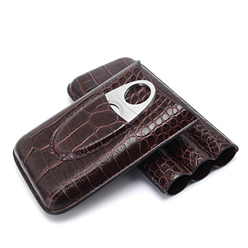 Humidor puros,Estuche para 3 Cigarrillos,Estuche de cigarro,cortador de acero inoxidable de primera calidad incluido,Cuero de PU de cocodrilo,Regalo perfecto para hombres