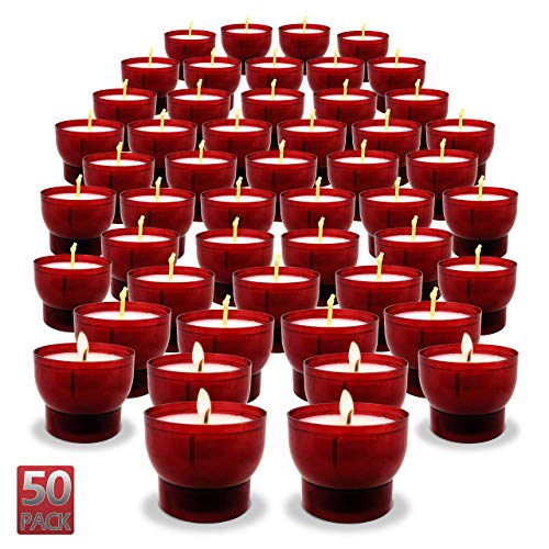 Hyoola Velas pequeñas sin perfume – Copa de plástico rojo – 7 horas (Paquete de 50)