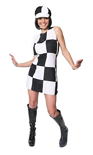 I LOVE FANCY DRESS LTD Disfraz DE Vestido DE GOGO DE LOS AÑOS Sesenta para Mujer Chica FIESTERA Mod DE LOS AÑOS Sesenta Vestido A Cuadros Negro Y Blanco (PEQUEÑO)