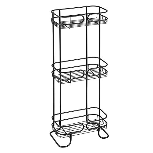 iDesign Neo Estantería, mueble de baño autónomo en metal, con tres estantes de ducha para gel y champú, negro mate, 16.0 Cm X 24.9 Cm X 66.3 Cm