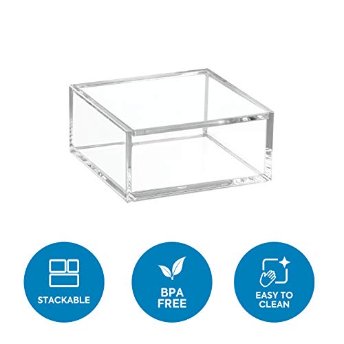 iDesign Organizador de maquillaje con tapa (10,2 x 10,2 x 5,1 cm), caja de belleza pequeña en plástico sin BPA, organizador de cosméticos apilable de acrílico, transparente