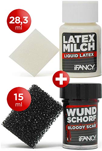 ifancy Set de Maquillaje Zombie Sangre de Costra y Latex Líquido para Crear heridas y Cicatrices para Halloween, Carnaval etc.