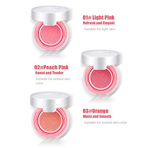 Impermeable Blusher Air Cushion BB Cream Maquillaje Nude Rouge Cream Blushher Powder con Blush Sponge(rosa claro)